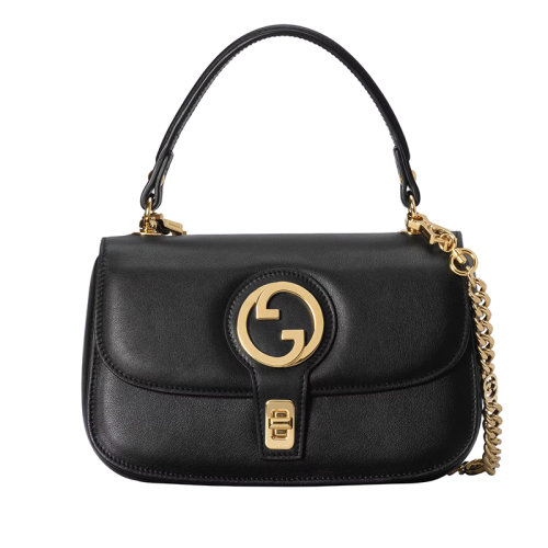 【GUCCI古驰 单肩包】【包税】GUCCI/古驰 23新款 女士黑色复古皮革双G配饰金色链条手提包 735101UXX0G1000【正品 ...