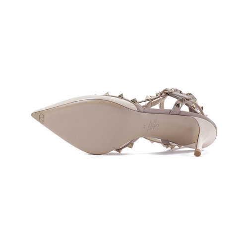 【Valentino华伦天奴 高跟鞋】Valentino/华伦天奴 女士漆皮ROCKSTUD环绕式踝带铆钉装饰尖头高跟鞋凉鞋跟高6.5cm ...