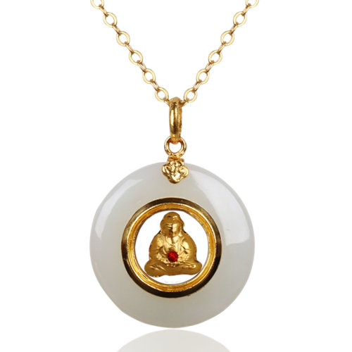 kalinya/卡琳雅 千足金吊坠 时来运转 s925银项链 金镶和田玉吊坠项坠