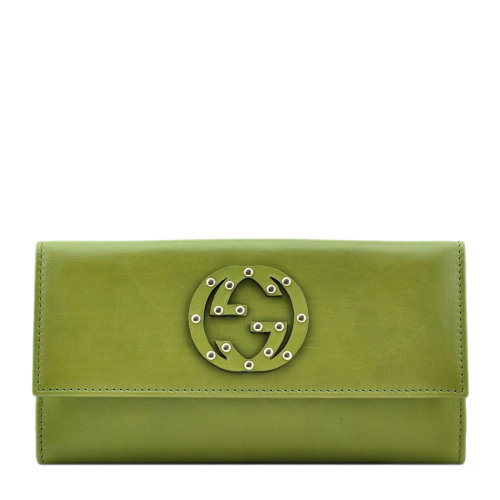 gucci/古驰*绿色女士双g牛皮长款钱包231843特价