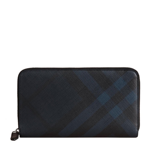 burberry/博柏利 男士海军蓝pvc烟熏格纹全拉链长款手拿包3996193
