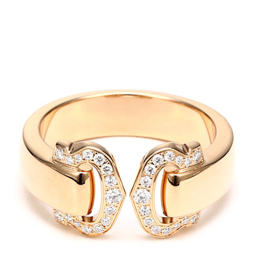 cartier(卡地亚) 18k玫瑰金双c镶钻戒指55
