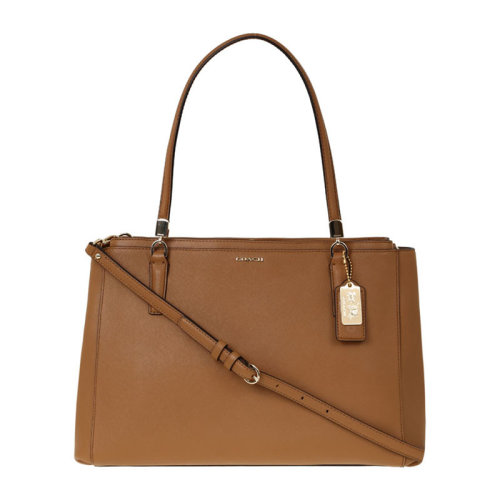 coach/蔻驰 女士madison金属马车标吊饰牛皮双层拉链手提包 29422棕色