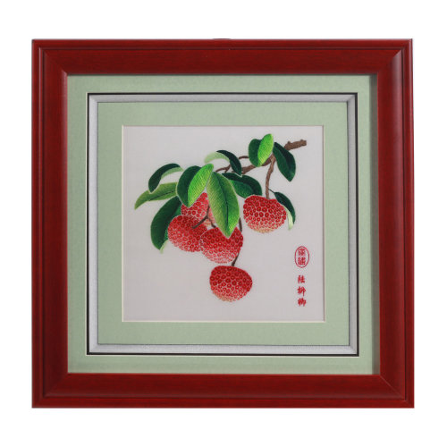 py/品粤 广绣荔枝a 纯手工刺绣家居客厅办公室装饰摆件 商务礼品送