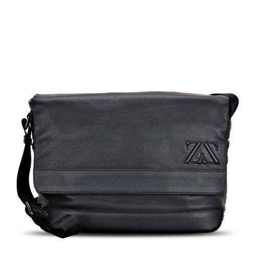 zegna/杰尼亚 男士小牛皮双z经典斜挎包邮差包 c0873x 黑色