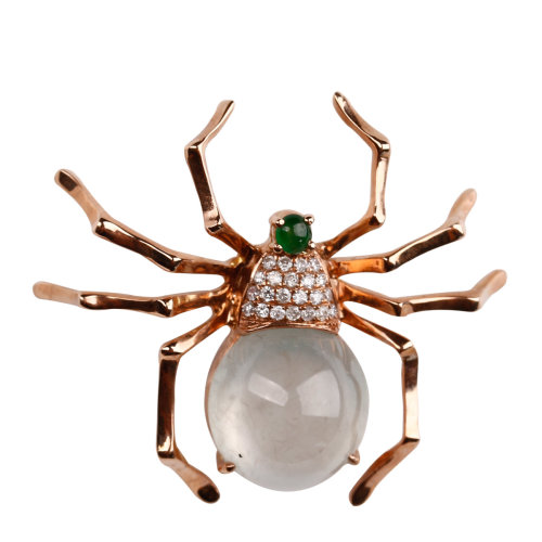 y/鼎艺 天然a货翡翠 玫瑰金镶嵌冰种蜘蛛吊坠 知足常乐 fcf013