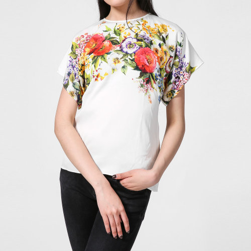 dolce&gabbana/杜嘉班纳女士t恤-女士白色桑蚕丝时尚短t恤 断码