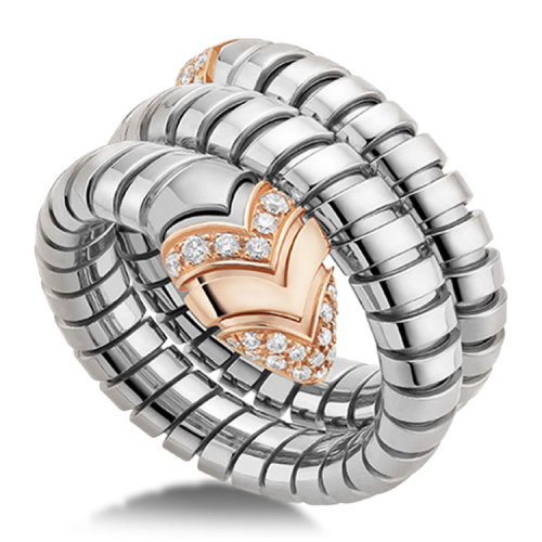 bvlgari(宝格丽) 18k玫瑰金/钢镶钻蛇形戒指l