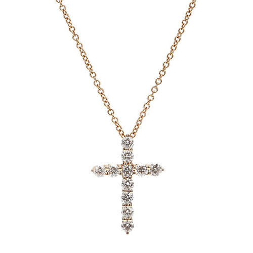 tiffany & co.(蒂芙尼) 750玫瑰金十字架镶钻项链