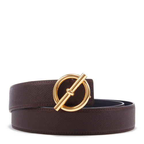 hermes(爱马仕) 金色马蹄扣黑/咖两面皮质腰带95