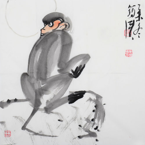 周墉《神猴》传统水墨 写意动物