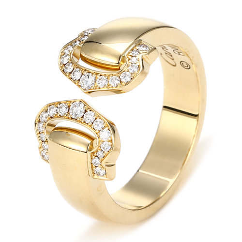 cartier(卡地亚) 18k黄金双c镶钻戒指54