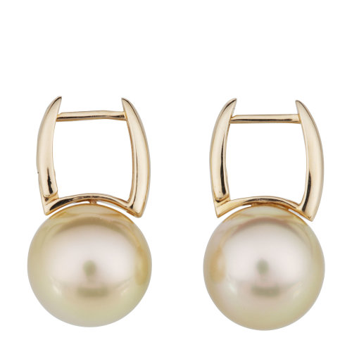 cloris/克劳瑞斯18k金色南洋珍珠 耳钉 正圆 无暇 10-11mm 黑色 金