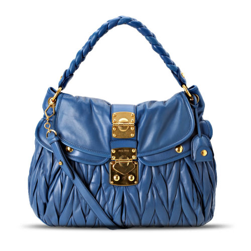 miumiu/缪缪 女士褶皱羊皮手提包 rr1300 湖蓝