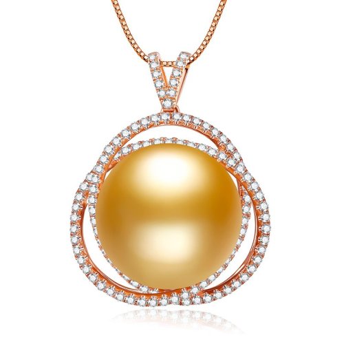 16-17mm正圆南洋金珍珠18k金钻石吊坠-灼华 黄色系 黄色系