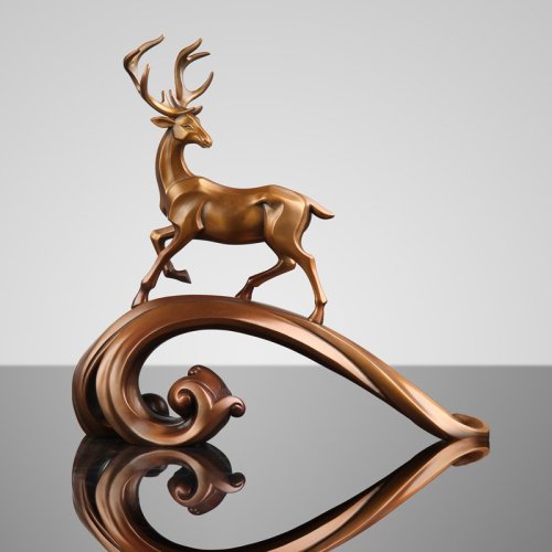 suzao/素造 《鹿回头·步青云》硅青铜文化摆件