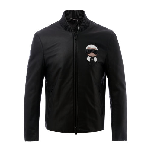 fendi/芬迪 【18新品】男士皮衣 羊皮拉链黑色夹克款皮衣