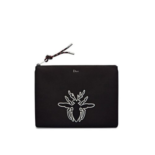 dior/迪奥男士黑色尼龙蜜蜂动物刺绣镀钯"dior"标志手拿包