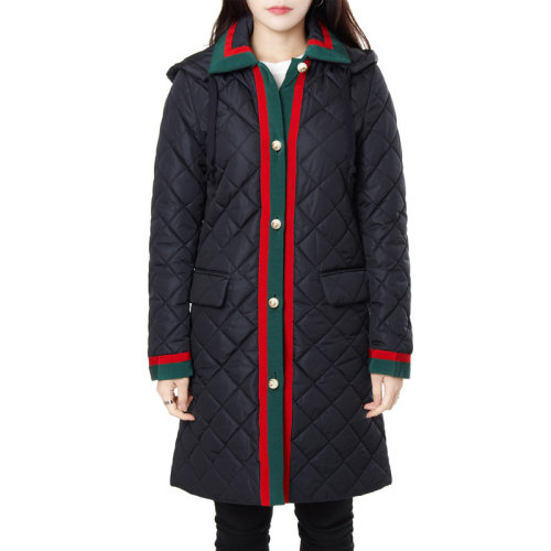 【包税】gucci 古驰 【17年秋冬】女士深蓝色锦纶面料web绗缝棉服中长