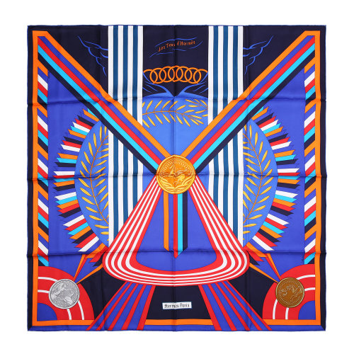 hermes爱马仕彩色印花徽章图案丝巾90