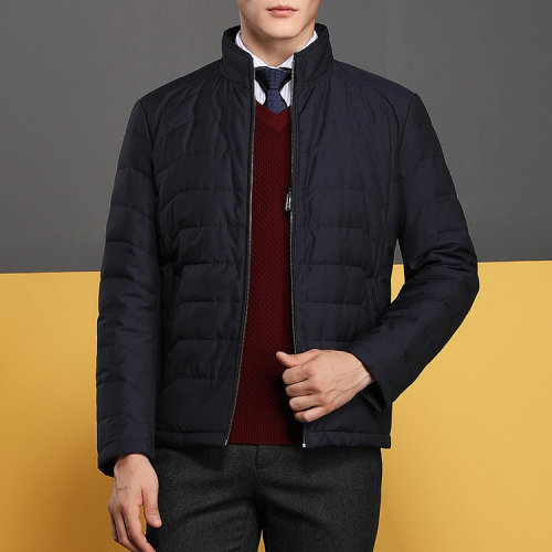 autason/奥德臣男士外套藏青色立领拉链短款羽绒服