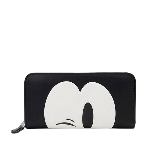 coach/蔻驰 女士黑白皮质米奇头像长款拉链钱包手拿包