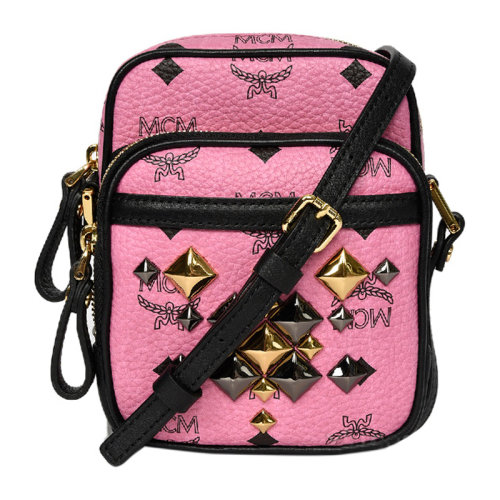 mcm/mcm 女士stark brock系列粉色牛皮大铆钉装饰斜挎包 mmm4ave54 pk