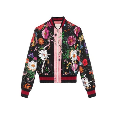 gucci/古驰 女士夹克黑色印花外套460787 zip59 9023