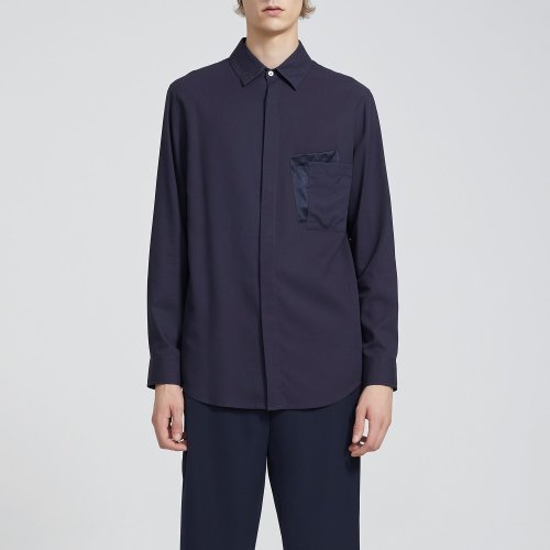 男士长袖衬衫名堂arc atelier2019春季新品男装双口袋拼接设计衬衫