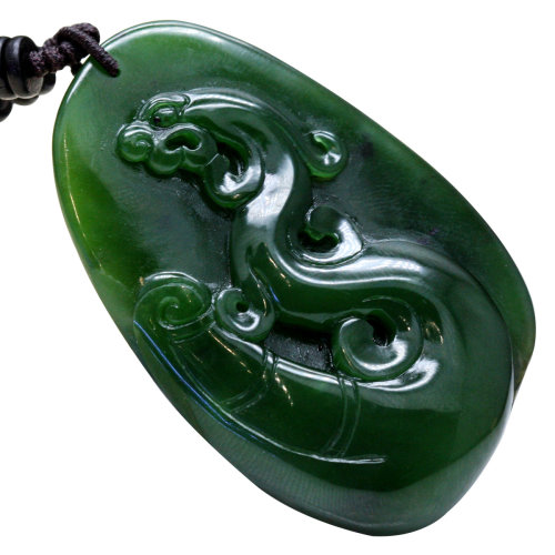 dhm/戴和美 精选天然新疆和田玉碧玉古龙牌挂坠(权威证书,长55.