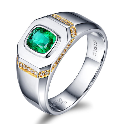 suemomo/苏茉茉 18k金钻石祖母绿戒指 男款(附鉴定证书)