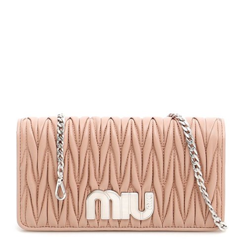 缪缪/miumiu 18年秋冬 女士 logo 褶皱 粉色 手拿包 5dh044 2b4q f0
