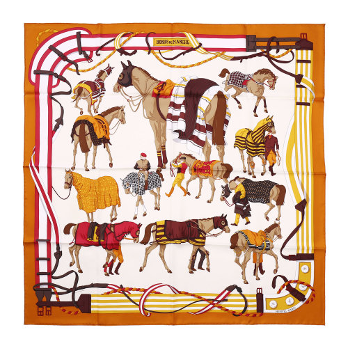 hermes(爱马仕) 黄/白色系马/骑士图案丝巾90