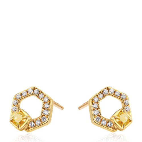 daisy fellowes/黛西法罗 几何图形系列耳饰 女士18k金黄钻六边形耳钉
