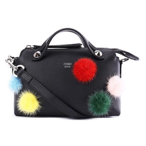 fendi/芬迪bythe way牛皮革材质彩色毛球装饰女士手提包