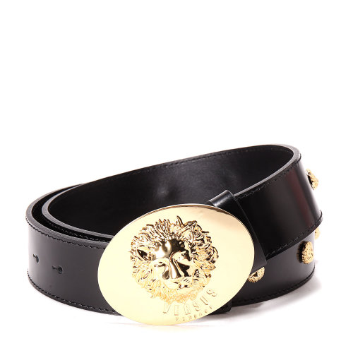 versace(范思哲)金色狮子头板扣黑色皮质腰带95/100