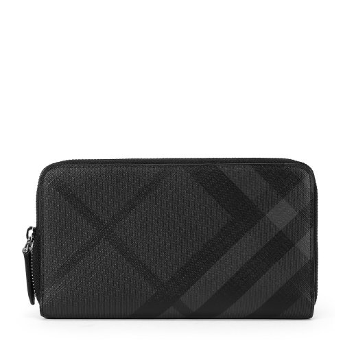 burberry(博柏利) #藏蓝色经典格纹pvc长款拉链男士手拿包