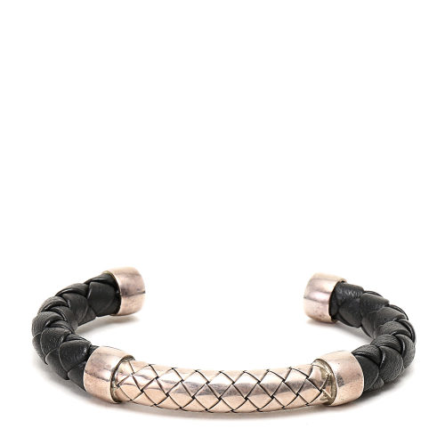 bottega veneta(葆蝶家) 黑色皮质编织配925银手镯