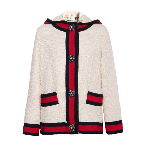 gucci(古驰)米白色连帽修身羊绒大衣