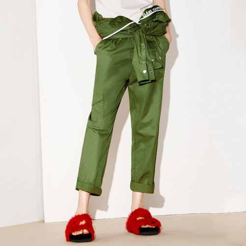 2017春季新品翻领抽绳工装口袋休闲连身长裤ma171jps101 moco 褐绿色