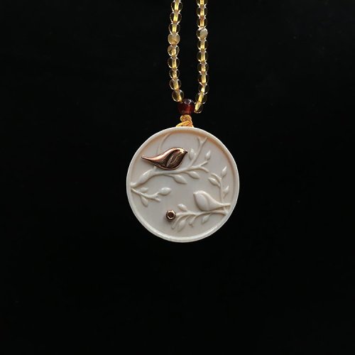 mmsd/猛犸时代 专柜正品带证书猛犸象牙 双喜临门-18k金镶嵌系列挂件