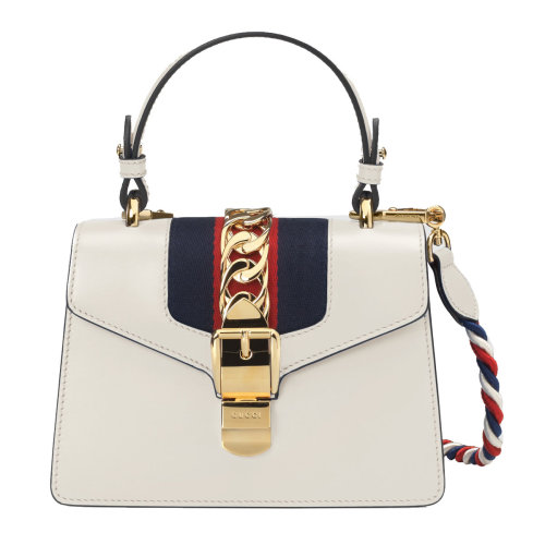 gucci/古驰 女士白色牛皮sylvie真皮迷你手提包 单肩包 斜挎包 470270
