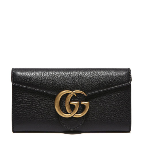 gucci古驰女士黑色牛皮双g标志按扣钱包黑色黑色