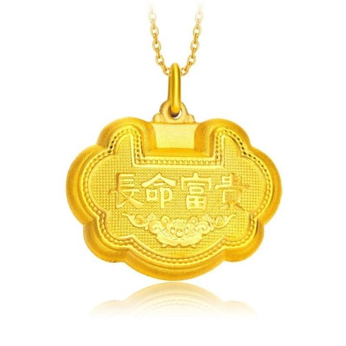 chow tai fook/周大福 预售 长命富贵长命锁足金黄金吊坠 f162655