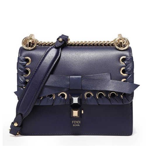 fendi/芬迪kani系列女士编织绑带手提单肩斜挎链条包藏蓝色藏蓝色藏