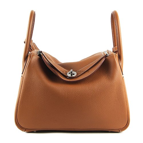 hermes 爱马仕棕色牛皮女士手提单肩包 lindy30