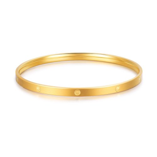 mingr/明牌珠宝 黄金手镯 足金光面钻纹简约呆口女款手镯afi0062