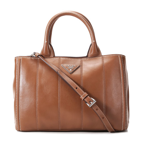 prada(普拉达) #棕咖色皮质手提两用包