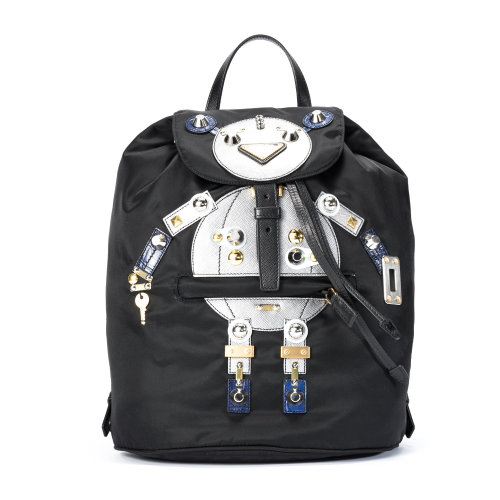 prada(普拉达)黑色尼龙银色机器人装饰双肩包