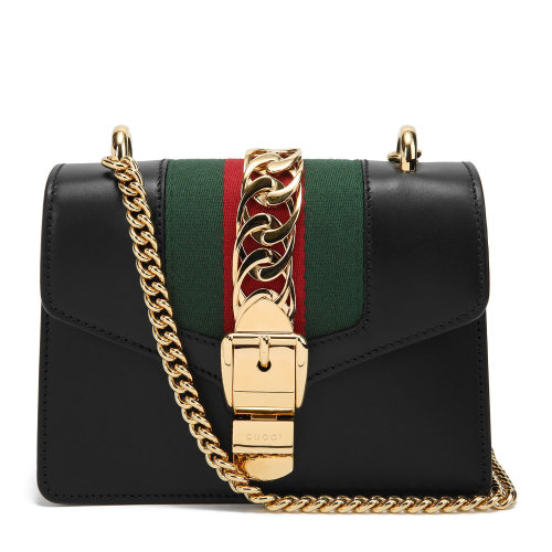 gucci/古驰女士sylvie mini 真皮单肩包 手提包431666 se 黑色